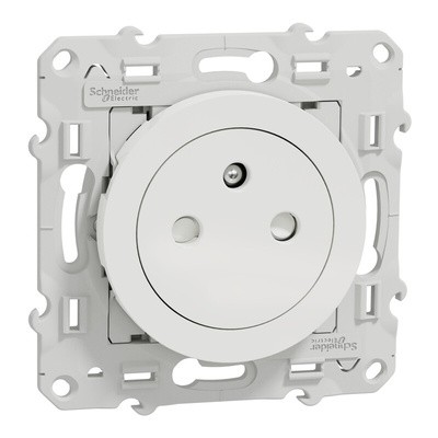 White 1 Gang Plug Socket, 2 Poles, 16A, French 2P, Indoor Use
