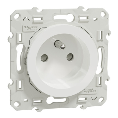 White 1 Gang Plug Socket, 2 Poles, 16A, French 2P