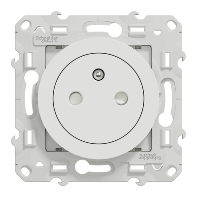 White 1 Gang Plug Socket, 2 Poles, 16A, French 2P, Indoor Use