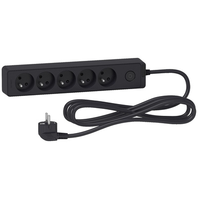 French 2P 5 Gang Trailing Socket, 3m Cable, 16A, 250 V