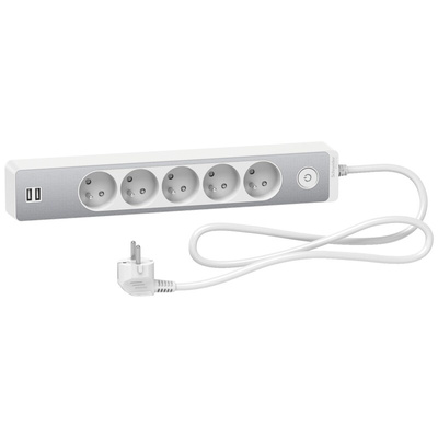 French 2P 5 Gang Trailing Socket, 1.5m Cable, 16A, 250 V