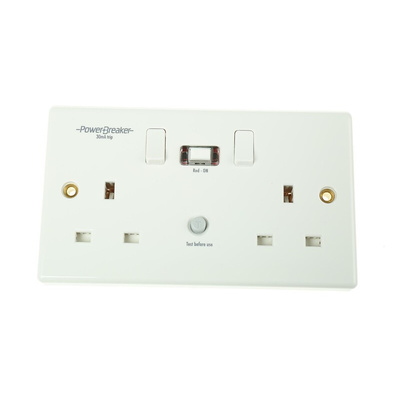 Power Breaker PowerBreaker H 13A, BS Fixing, Passive, 2 Gang RCD Socket, Polycarbonate, Surface Mount , Switched, 230 V
