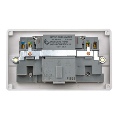 MK Electric Logic Plus 13A, BS Fixing, Active, 2 Gang RCD Socket, Flush Mount, Switched, IP2XD, 240 V ac, White