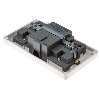 MK Electric Logic Plus 13A, BS Fixing, Active, 2 Gang RCD Socket, Flush Mount, Switched, IP2XD, 240 V ac, White