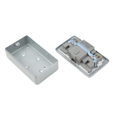 MK Electric 13A, BS Fixing, Active, 2 Gang RCD Socket, Steel, Surface Mount, Switched, 250 V ac, Grey