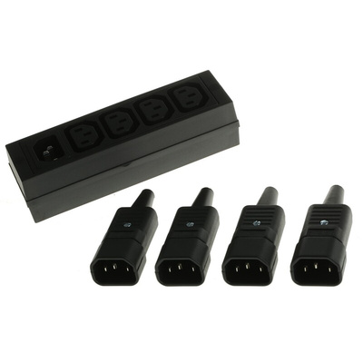 IEC C13 4 Gang Cable Trunking Power Block, 250 V ac