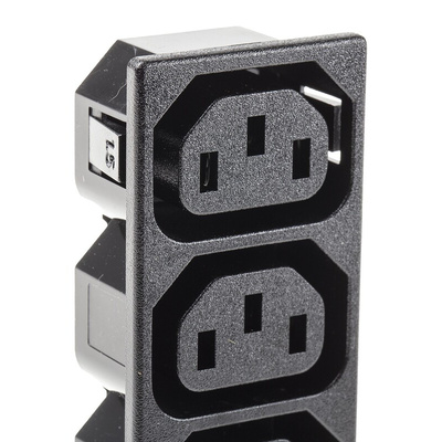 IEC C13 4 Gang Cable Trunking Power Block, 15A, 250 V ac