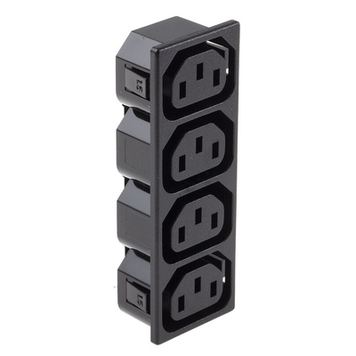 IEC C13 4 Gang Cable Trunking Power Block, 15A, 250 V ac