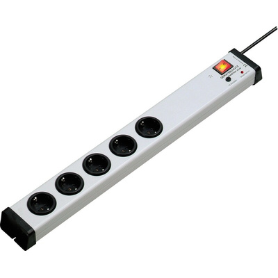 Type F - German Schuko 5 Gang Power Distribution Unit, 1.5m Cable, 16A, 250 V, Surge Protected