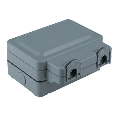 MK Electric Masterseal plus 13A, BS Fixing, Active, 2 Gang RCD Socket, Polycarbonate, IP66, Grey
