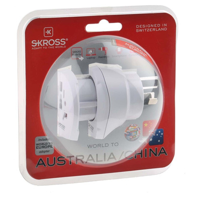 RS PRO Europe, Italy, Switzerland, UK, USA to Australia, China, Europe Travel Adapter, Rated At 10A