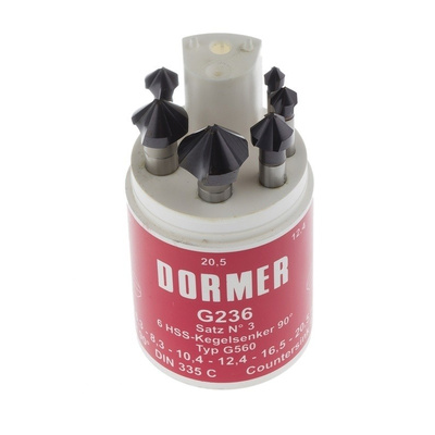 Dormer Countersink Set x6.3 mm, 8.3 mm, 10.4 mm, 12.4 mm, 16.5 mm, 20.5 mm6 Piece