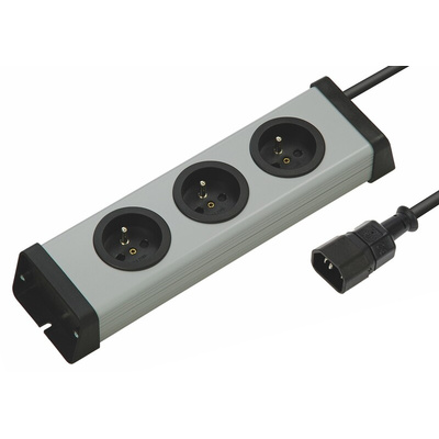 Type E - French 3 Gang Power Distribution Unit, 1.5m Cable, 16A, 250 V
