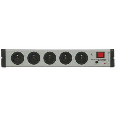 Type E - French 5 Gang Power Distribution Unit, 1.5m Cable, 16A, 250 V, Surge Protected