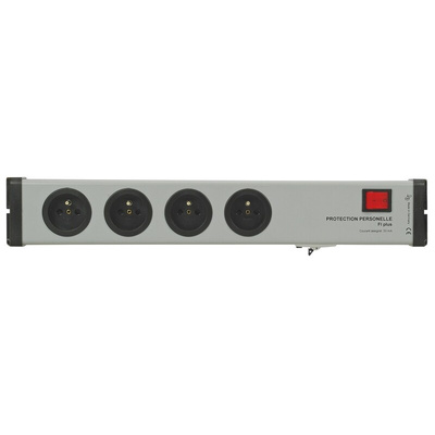 Type E - French 4 Gang Power Distribution Unit, 1.5m Cable, 16A, 250 V, RCD Protected
