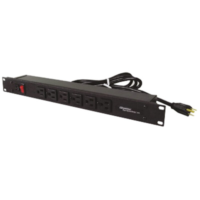NEMA 5-15R 6 Gang Power Distribution Unit, 4.6m Cable, 15A, 120 V, RCD Protected