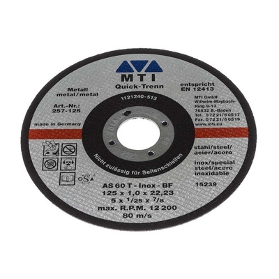 MTI Diamond Cutting Disc, 125mm x 1mm Thick, P80 Grit, 1 in pack