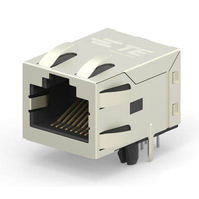 TE Connectivity 2031994 Series Female RJ45 Connector, PCB Mount, Cat6, Nickel Plated Brass Shield
