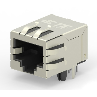 TE Connectivity 2031994 Series Female RJ45 Connector, PCB Mount, Cat6, Nickel Plated Brass Shield
