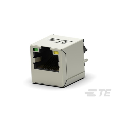 TE Connectivity 2337993 Series Female RJ45 Connector, Through Hole, Cat5, Nickel Plated Brass Shield