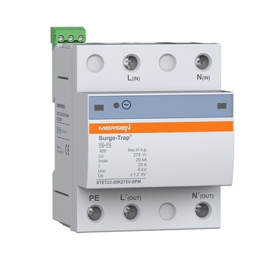 Mersen STET23 Series 230 V ac, 275 V dc Maximum Voltage Rating 20kA Maximum Surge Current, DIN Rail Mounting