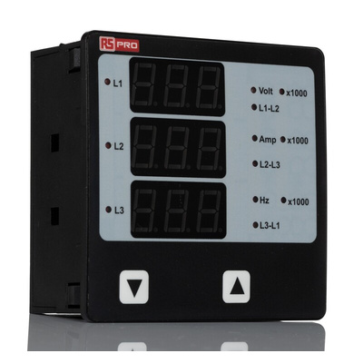 RS PRO LED Digital Panel Multi-Function Meter for Current, Frequency, On Hour, RPM, Run Hour, Voltage, 92mm x 92mm