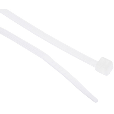 RS PRO Cable Tie, 100mm x 2.5 mm, Natural Nylon, Pk-100