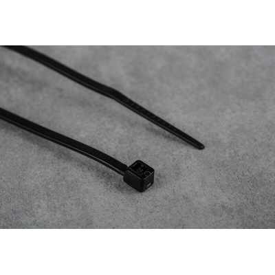 RS PRO Cable Tie, 100mm x 2.5 mm, Black Nylon, Pk-100