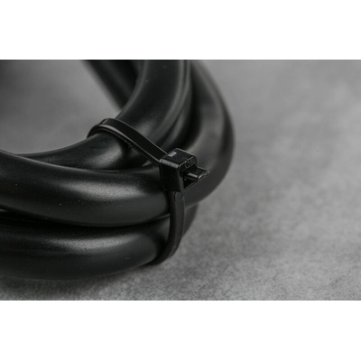 RS PRO Cable Tie, 100mm x 2.5 mm, Black Nylon, Pk-100