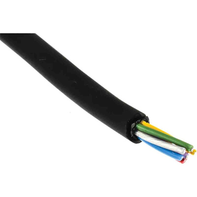 RS PRO Screened 6 Core Microphone Cable, 0.22 mm² CSA, 5.2mm od, 100m, Black