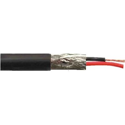 RS PRO Screened 2 Core Microphone Cable, 0.22 mm² CSA, 6.35mm od, 100m, Black