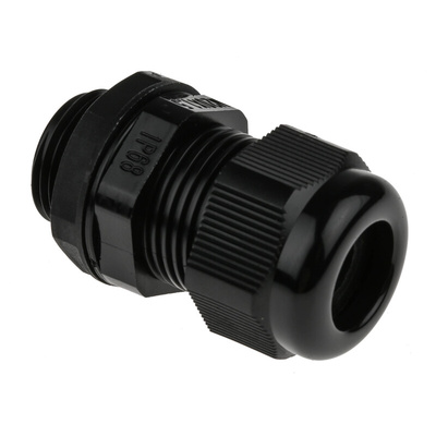RS PRO Black Nylon Cable Gland, M20 Thread, 4mm Min, 9mm Max, IP68
