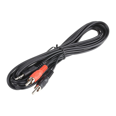 RS PRO Male 3.5mm Stereo Jack to Male RCA x 2 Aux Cable, Black, 3m