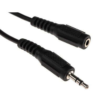 RS PRO Male 3.5mm Stereo Jack to Female 3.5mm Stereo Jack Aux Cable, Black, 5m