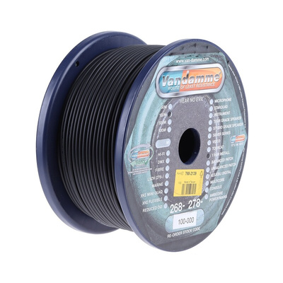 Van Damme Screened 2 Core Microphone Cable, 3.6mm od, 100m, Black