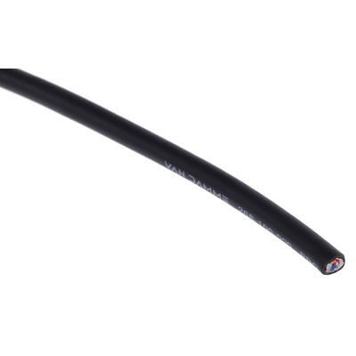 Van Damme Screened 2 Core Microphone Cable, 3.6mm od, 100m, Black