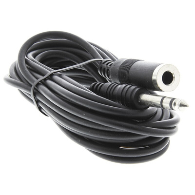RS PRO Male 6.35mm Stereo Jack to Female 6.35mm Stereo Jack Aux Cable, Black, 5m