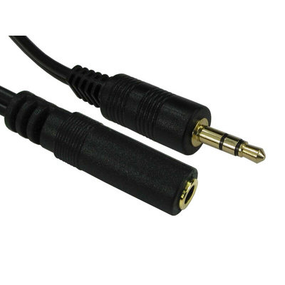 RS PRO Male 3.5mm Stereo Jack to Female 3.5mm Stereo Jack Aux Cable, Black, 2m