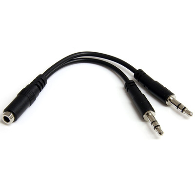 StarTech.com Female 3.5mm Stereo Jack to Male 3.5mm Stereo Jack x 2 Aux Cable, Black, 130mm