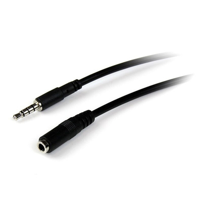 StarTech.com Male 3.5mm Stereo Jack to Female 3.5mm Stereo Jack Aux Cable, Black, 1m