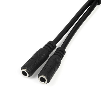 StarTech.com Male 3.5mm Stereo Jack to Female 3.5mm Stereo Jack x 2 Aux Cable, Black, 200mm