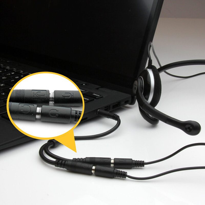 StarTech.com Male 3.5mm Stereo Jack to Female 3.5mm Stereo Jack x 2 Aux Cable, Black, 200mm