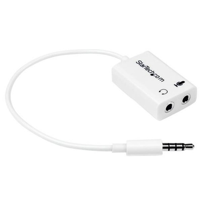 StarTech.com Male 3.5mm Stereo Jack to Female 3.5mm Stereo Jack x 2 Aux Cable, White, 150mm