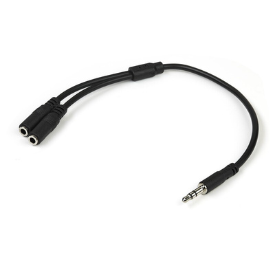 StarTech.com Male 3.5mm Stereo Jack to Female 3.5mm Stereo Jack x 2 Aux Cable, Black, 200mm