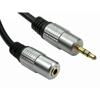 RS PRO Male 3.5mm Stereo Jack to Female 3.5mm Stereo Jack Aux Cable, Black, 10m