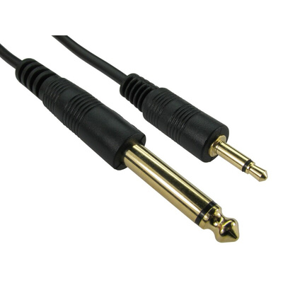 RS PRO Male 6.35mm Mono Jack to Male 3.5mm Mono Jack Aux Cable, Black, 20m