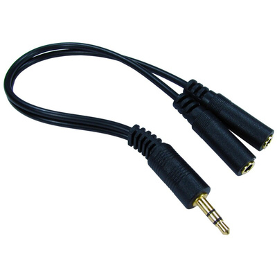 RS PRO Male 3.5mm Stereo Jack to Female 3.5mm Stereo Jack x 2 Aux Cable, 200mm