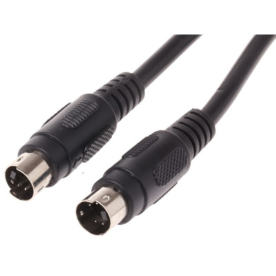 RS PRO Male 4 Pin mini-DIN to Male 4 Pin mini-DIN Black DIN Cable 1m