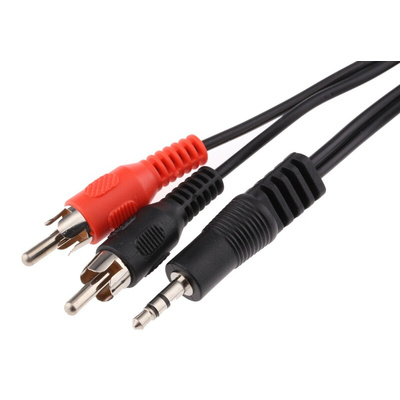 RS PRO Male 3.5mm Stereo Jack to Male RCA x 2 Aux Cable, Black, 2m