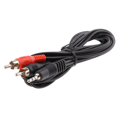 RS PRO Male 3.5mm Stereo Jack to Male RCA x 2 Aux Cable, Black, 2m